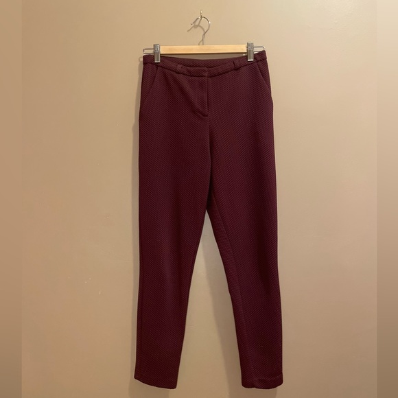 ASOS - Burgundy Jacquard Textured Slim Straight-Leg Trousers - Picture 5 of 5